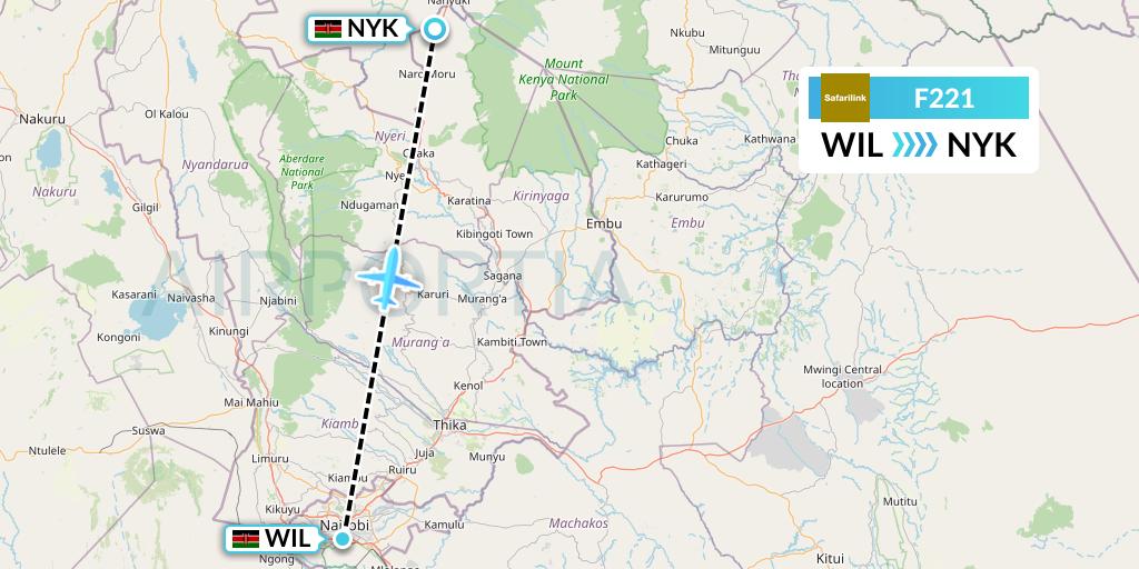 F221 Safarilink Aviation Flight Map: Nairobi to Nanyuki