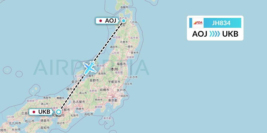 JH834 Fuji Dream Airlines Flight Map: Aomori to Kobe