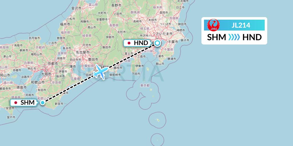 JL214 Japan Airlines Flight Map: Nanki Shirahama to Tokyo