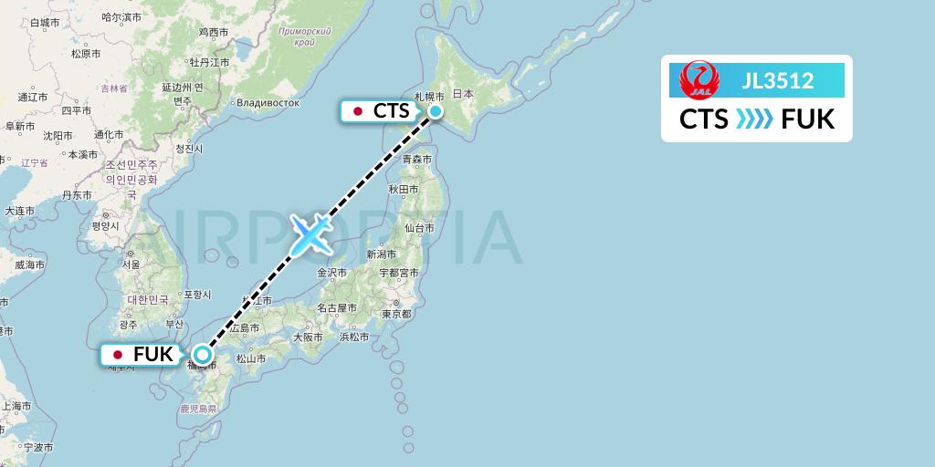 JL3512 Japan Airlines Flight Map: Sapporo to Fukuoka