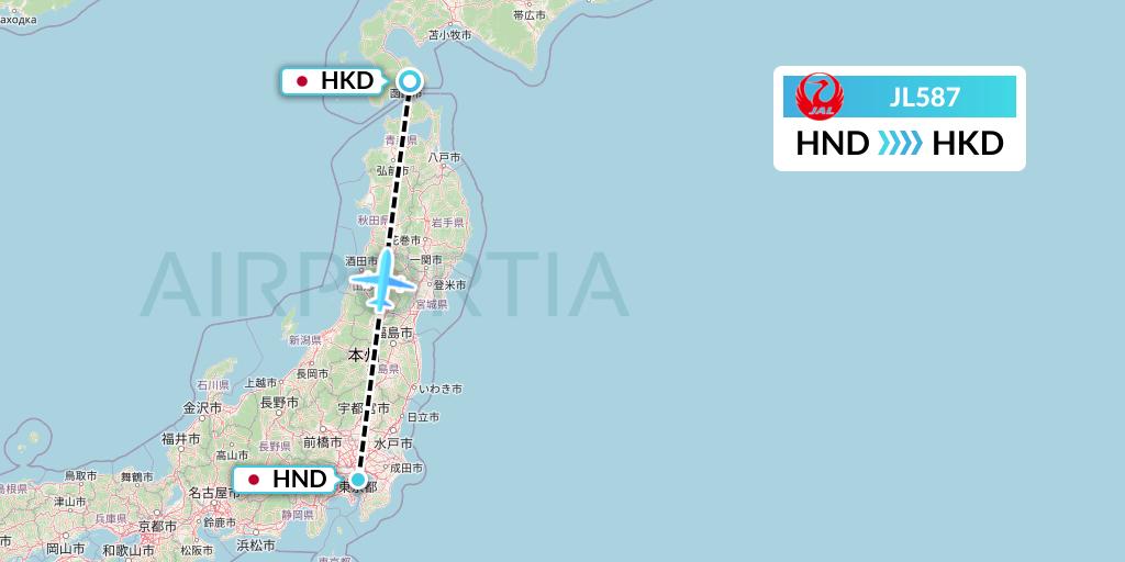JL587 Japan Airlines Flight Map: Tokyo to Hakodate