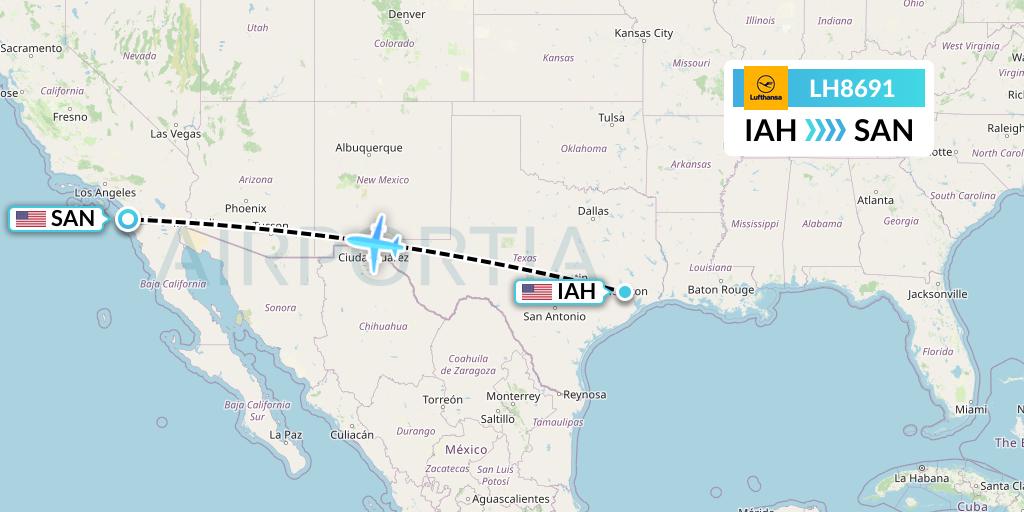 LH8691 Lufthansa Flight Map: Houston to San Diego