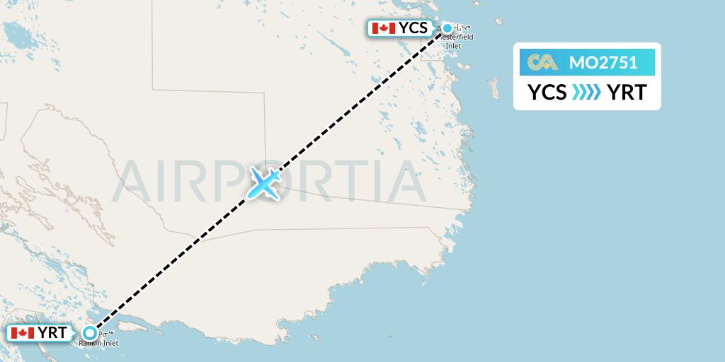 MO2751 Calm Air Flight Map: Chesterfield Inlet to Rankin Inlet