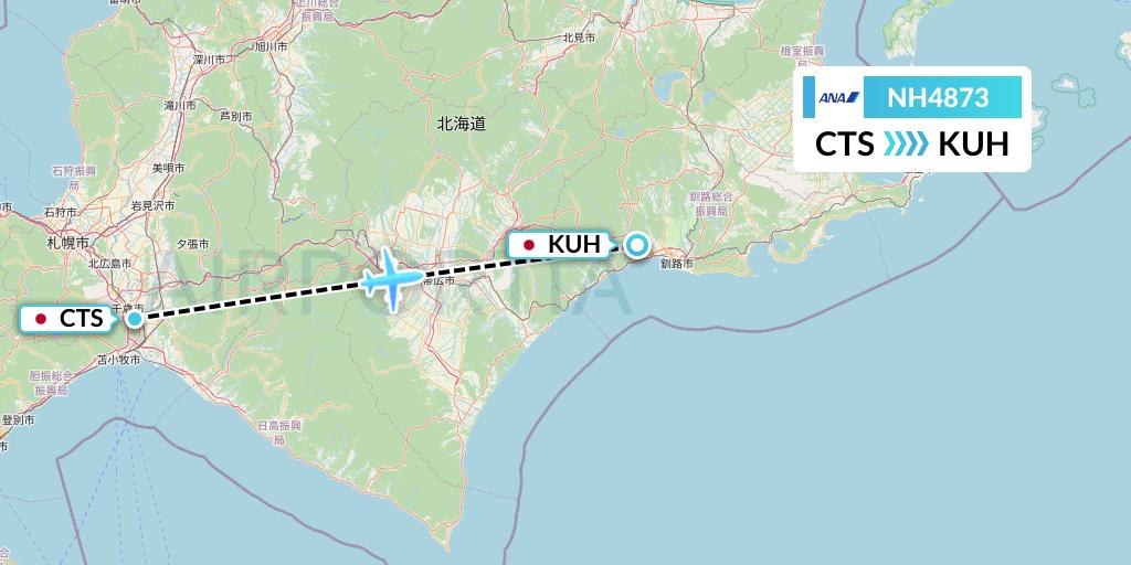 NH4873 All Nippon Airways Flight Map: Sapporo to Kushiro