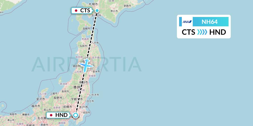 NH64 All Nippon Airways Flight Map: Sapporo to Tokyo