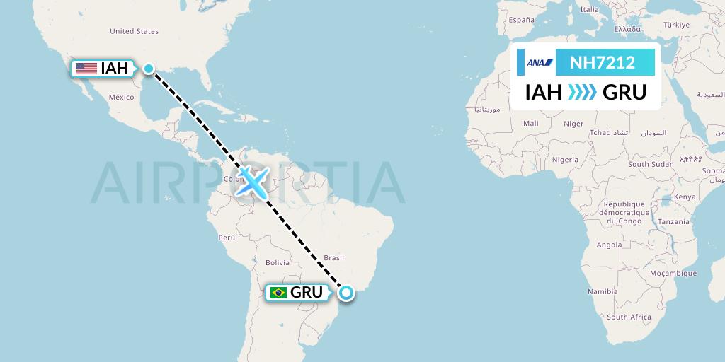 NH7212 All Nippon Airways Flight Map: Houston to Sao Paulo
