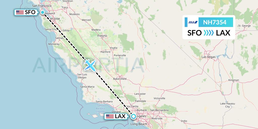 NH7354 All Nippon Airways Flight Map: San Francisco to Los Angeles