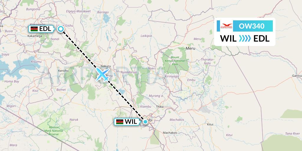 OW340 Skyward Express Flight Map: Nairobi to Eldoret