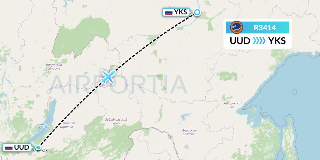 R3414 Yakutia Airlines Flight Map: Ulan-Ude to Yakutsk