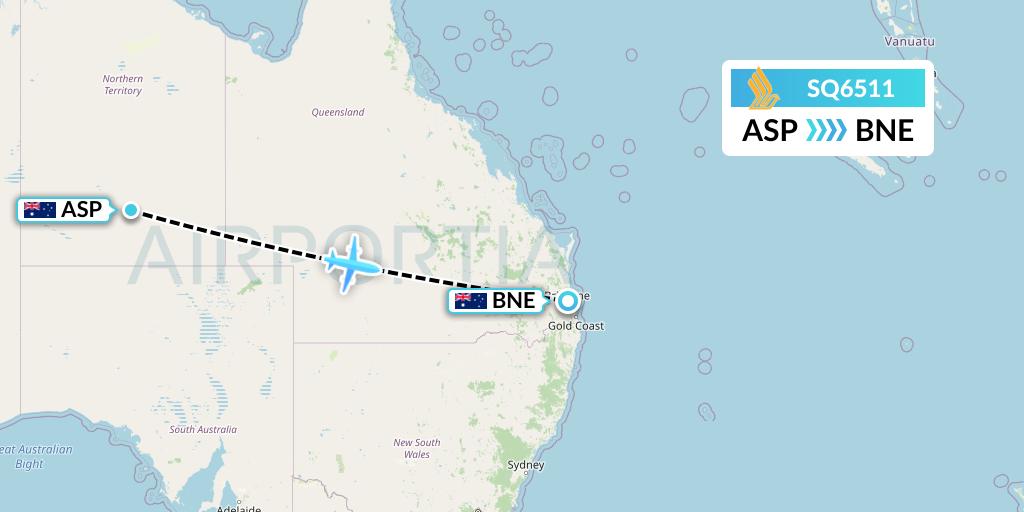 SQ6511 Singapore Airlines Flight Map: Alice Springs to Brisbane