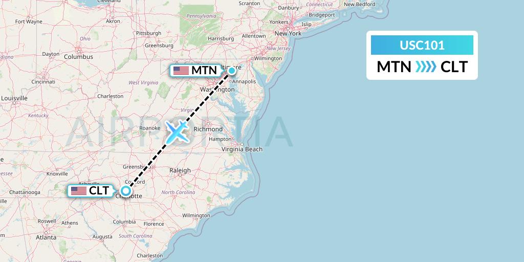 USC101 Airnet Express Flight Map: Baltimore to Charlotte