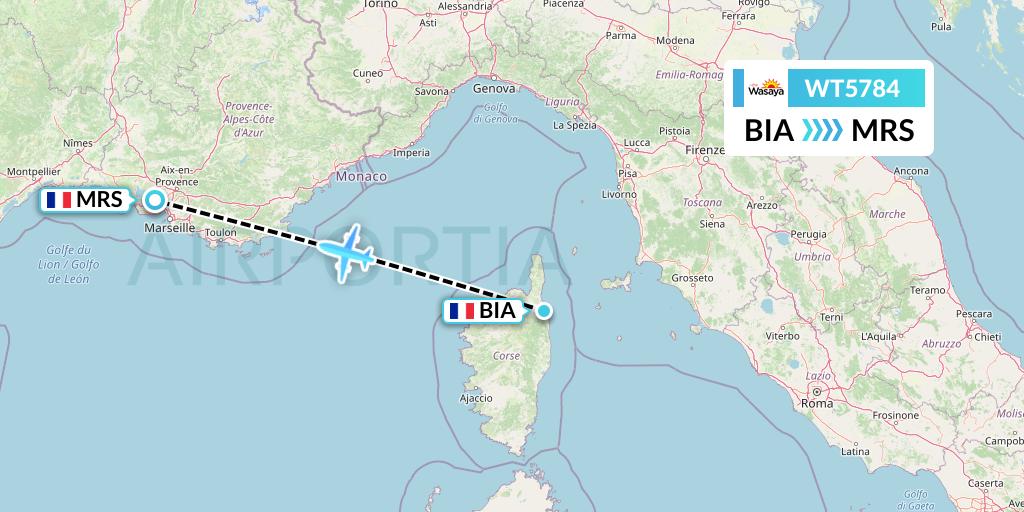 WT5784 Swiftair Flight Map: Bastia to Marseille