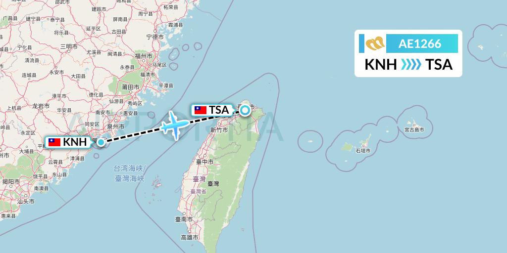 AE1266 Mandarin Airlines Flight Map: Kinmen to Taipei