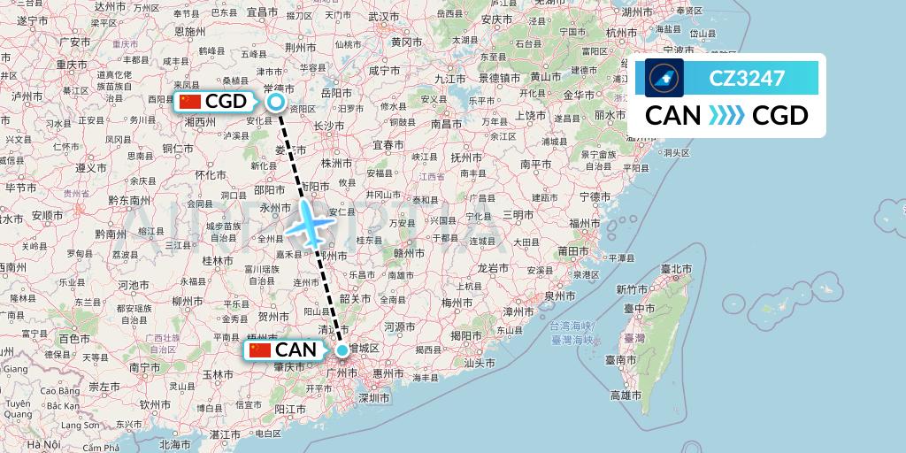 CZ3247 China Southern Airlines Flight Map: Guangzhou to Changde