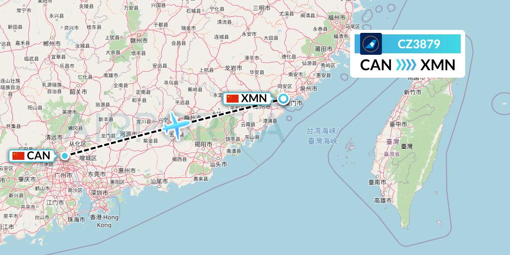 CZ3879 China Southern Airlines Flight Map: Guangzhou to Xiamen