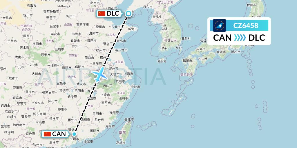 CZ6458 China Southern Airlines Flight Map: Guangzhou to Dalian