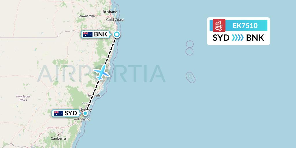 EK7510 Emirates Flight Map: Sydney to Ballina