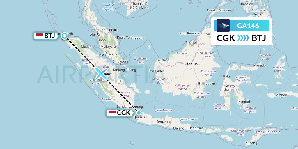 GA146 Garuda Indonesia Flight Map: Jakarta to Banda Aceh