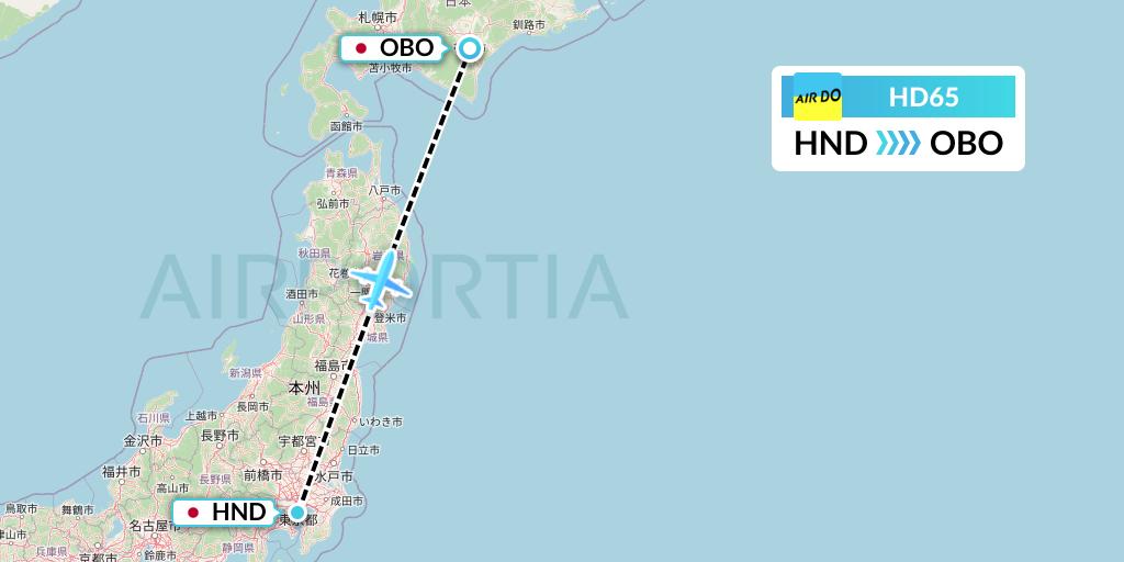 HD65 Air Do Flight Map: Tokyo to Obihiro