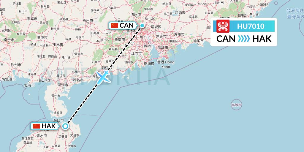 HU7010 Hainan Airlines Flight Map: Guangzhou to Haikou