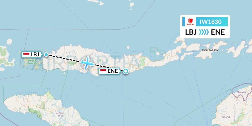 IW1830 Wings Air Flight Map: Labuan Bajo to Ende