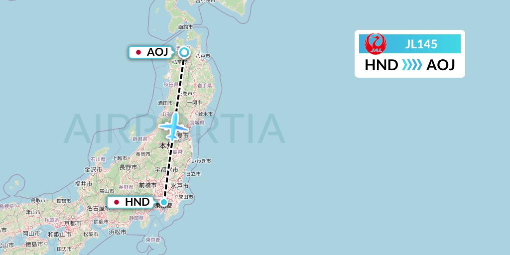 JL145 Japan Airlines Flight Map: Tokyo to Aomori