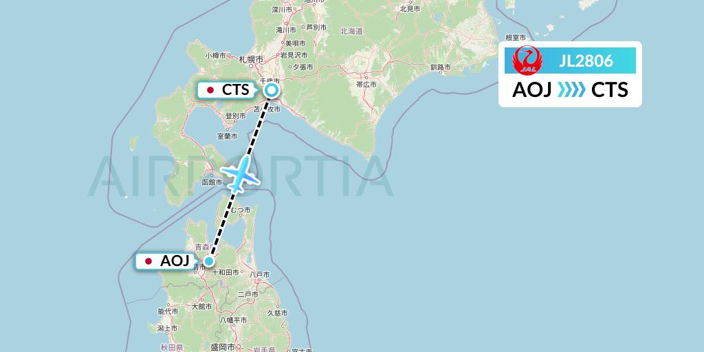 JL2806 Japan Airlines Flight Map: Aomori to Sapporo