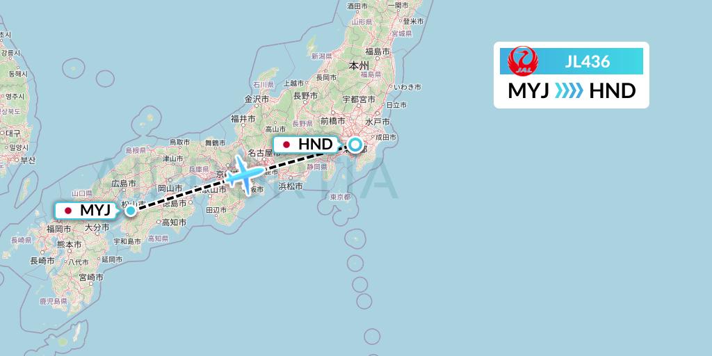 JL436 Japan Airlines Flight Map: Matsuyama to Tokyo