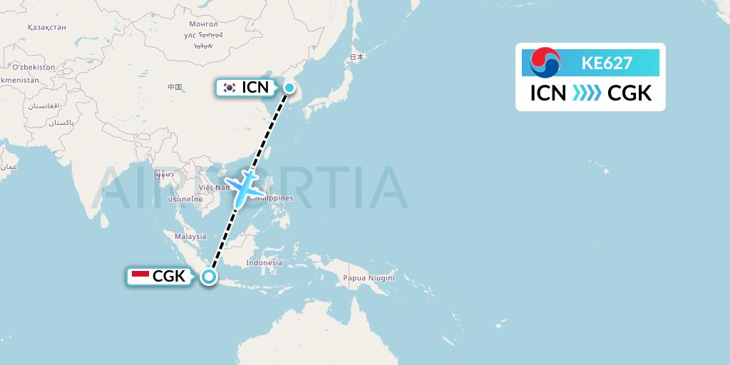 KE627 Korean Air Flight Map: Seoul to Jakarta