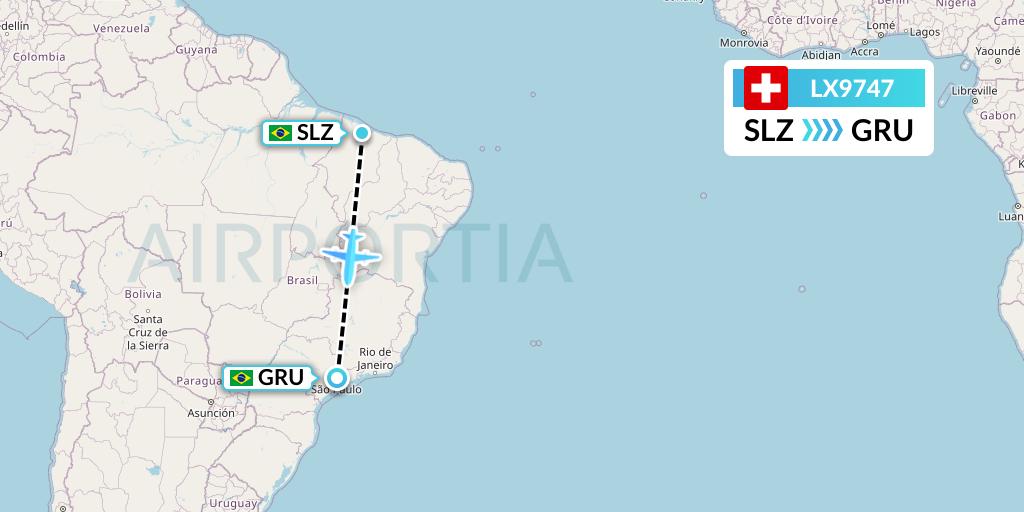 LX9747 Swiss Flight Map: Sao Luis to Sao Paulo