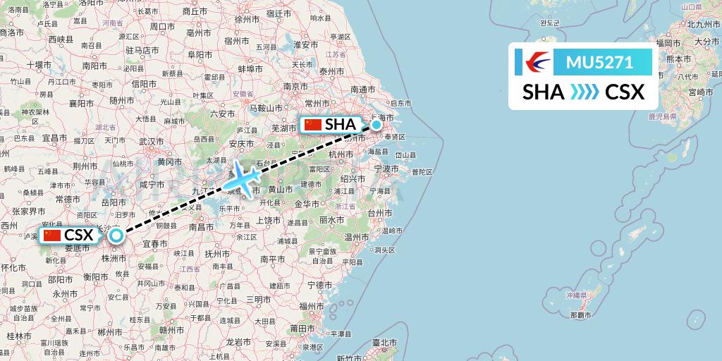 MU5271 China Eastern Airlines Flight Map: Shanghai to Changsha