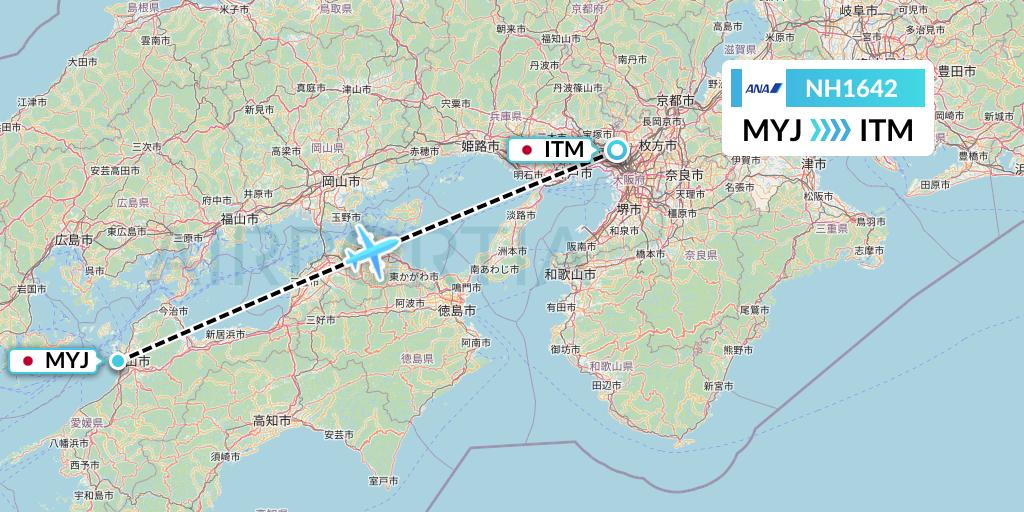 NH1642 All Nippon Airways Flight Map: Matsuyama to Osaka