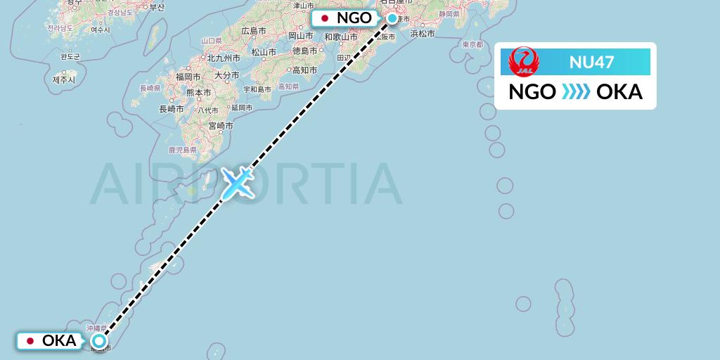 NU47 Japan Transocean Air Flight Map: Nagoya to Naha