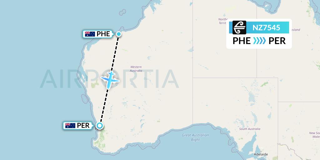 NZ7545 Air New Zealand Flight Map: Port Hedland to Perth