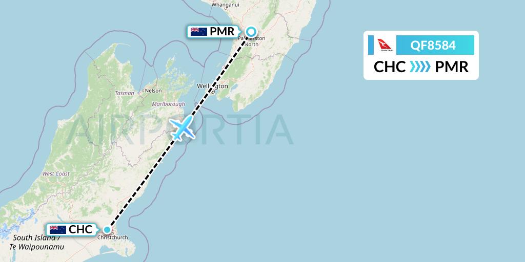 QF8584 Qantas Flight Map: Christchurch to Palmerston North