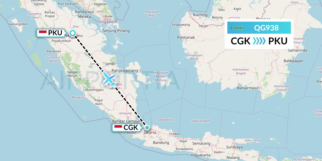 QG938 Citilink Flight Map: Jakarta to Pekanbaru