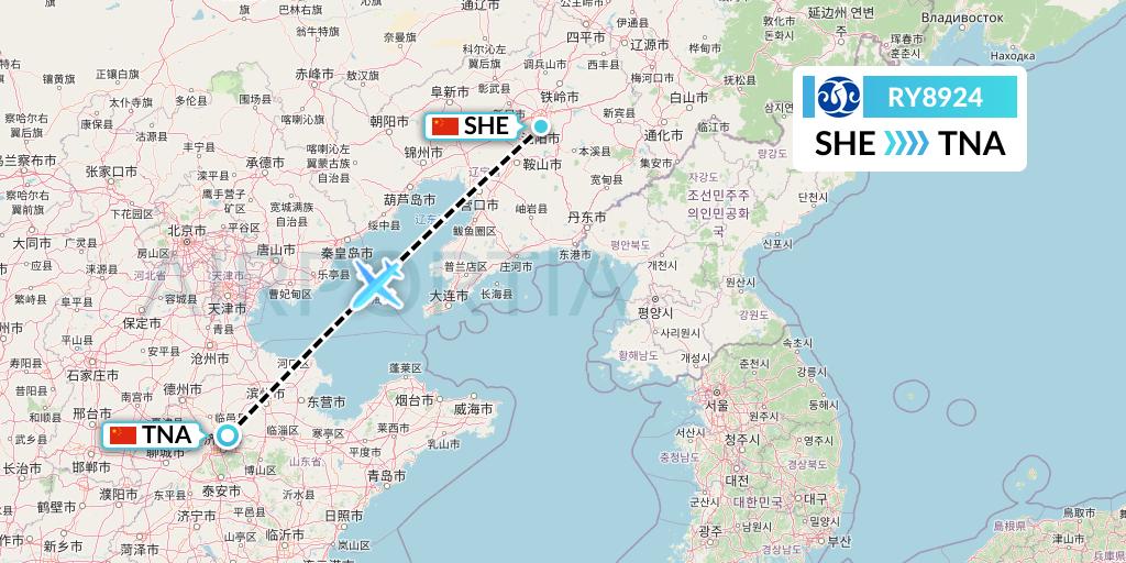 RY8924 Jiangxi Air Flight Map: Shenyang to Jinan