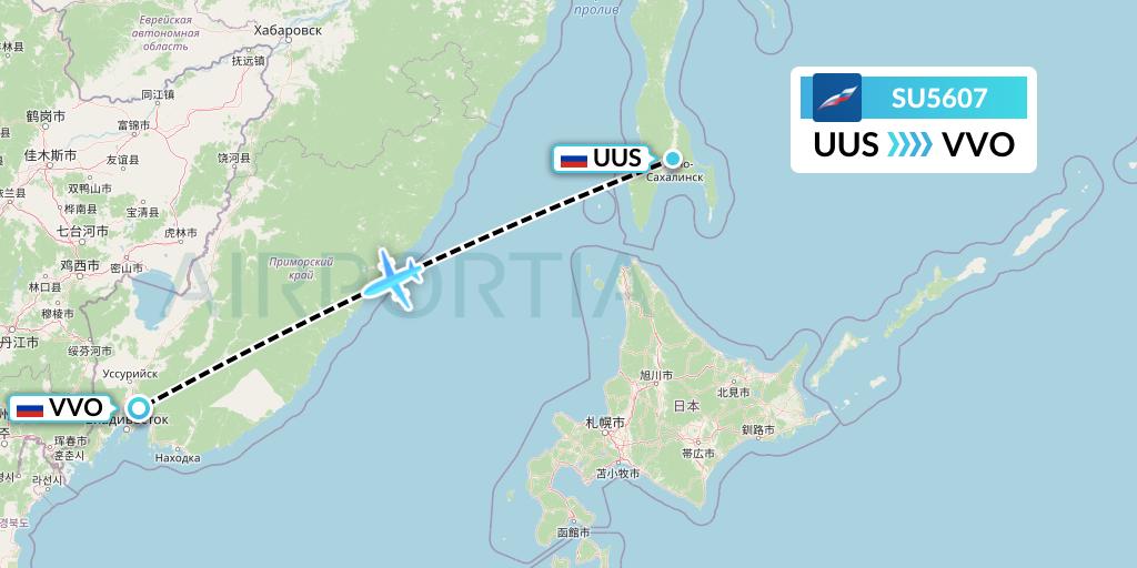 SU5607 Aeroflot Flight Map: Yuzhno-Sakhalinsk to Vladivostok
