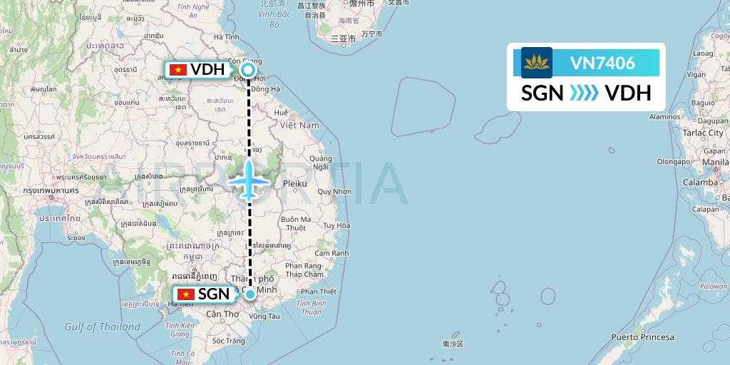 VN7406 Vietnam Airlines Flight Map: Ho Chi Minh City to Dong Hoi