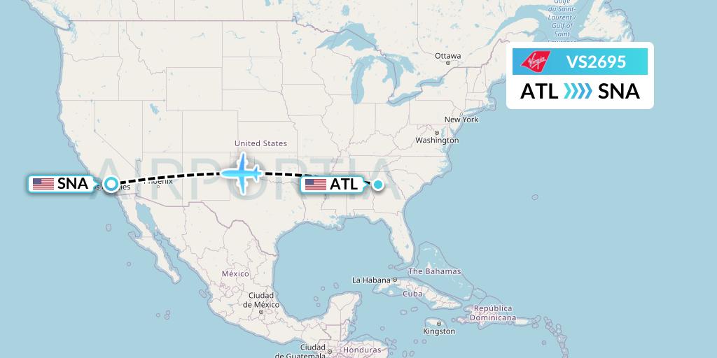 VS2695 Virgin Atlantic Airways Flight Map: Atlanta to Orange County