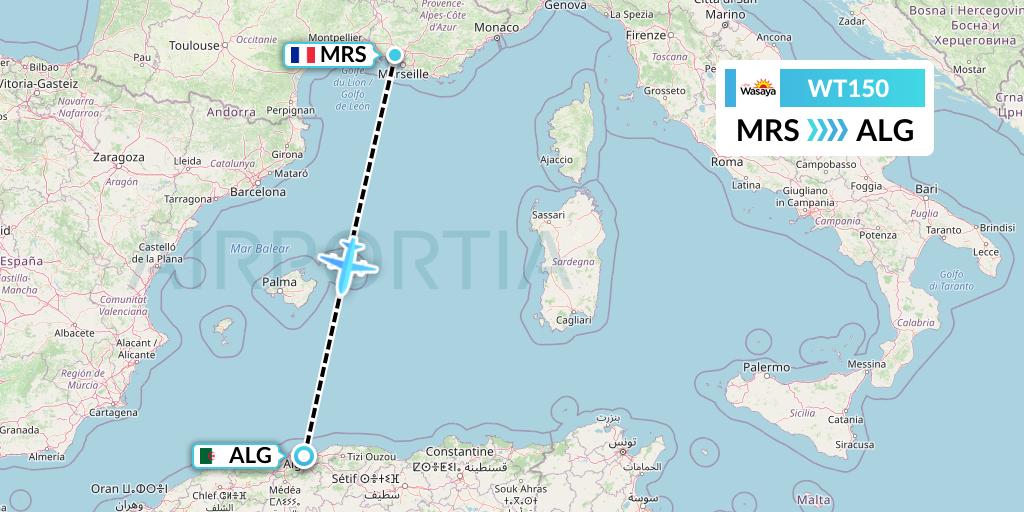 WT150 Swiftair Flight Map: Marseille to Algiers