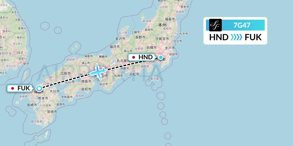 7G47 Starflyer Flight Map: Tokyo to Fukuoka