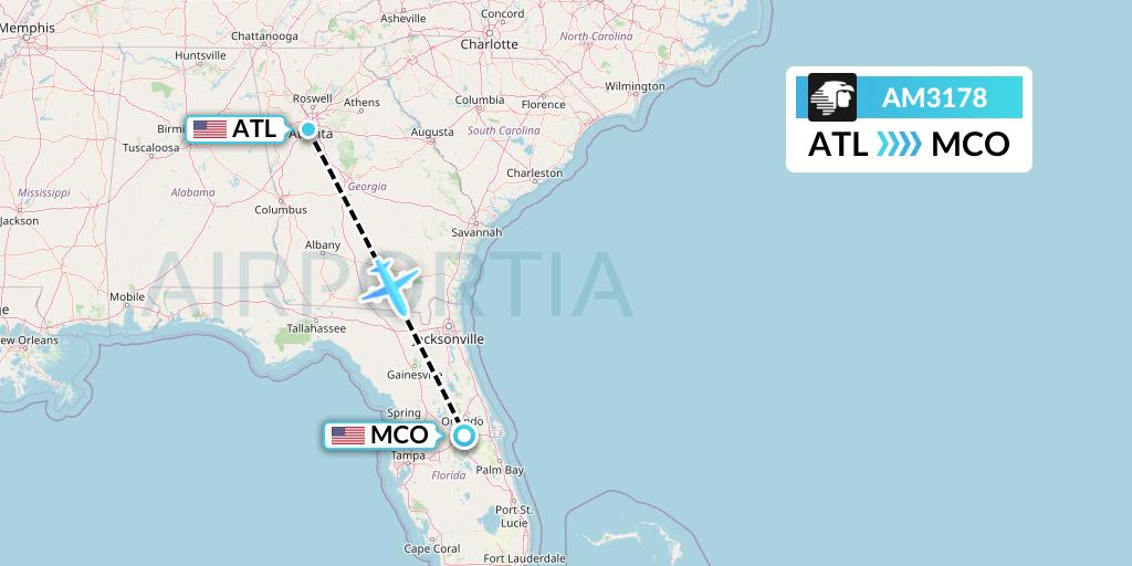AM3178 Aeromexico Flight Map: Atlanta to Orlando