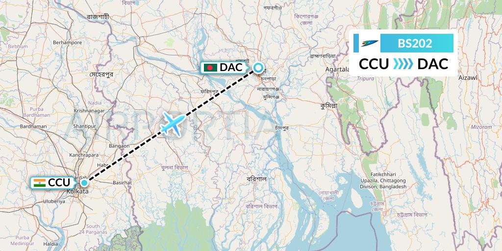 BS202 US-Bangla Airlines Flight Map: Kolkata to Dhaka