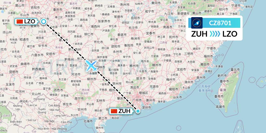 CZ8701 China Southern Airlines Flight Map: Zhuhai to Luzhou