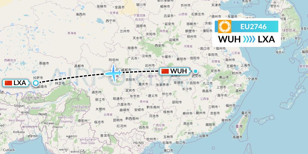EU2746 Chengdu Airlines Flight Map: Wuhan to Lhasa