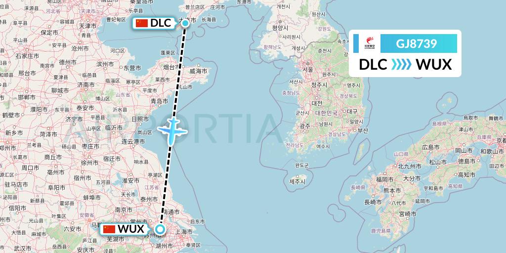 GJ8739 Loong Airlines Flight Map: Dalian to Wuxi