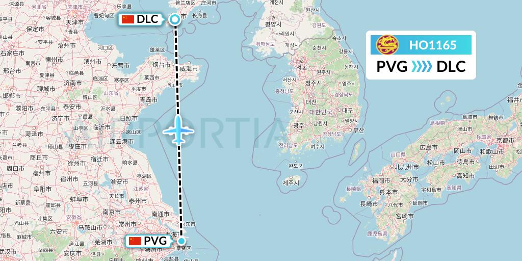 HO1165 Juneyao Airlines Flight Map: Shanghai to Dalian