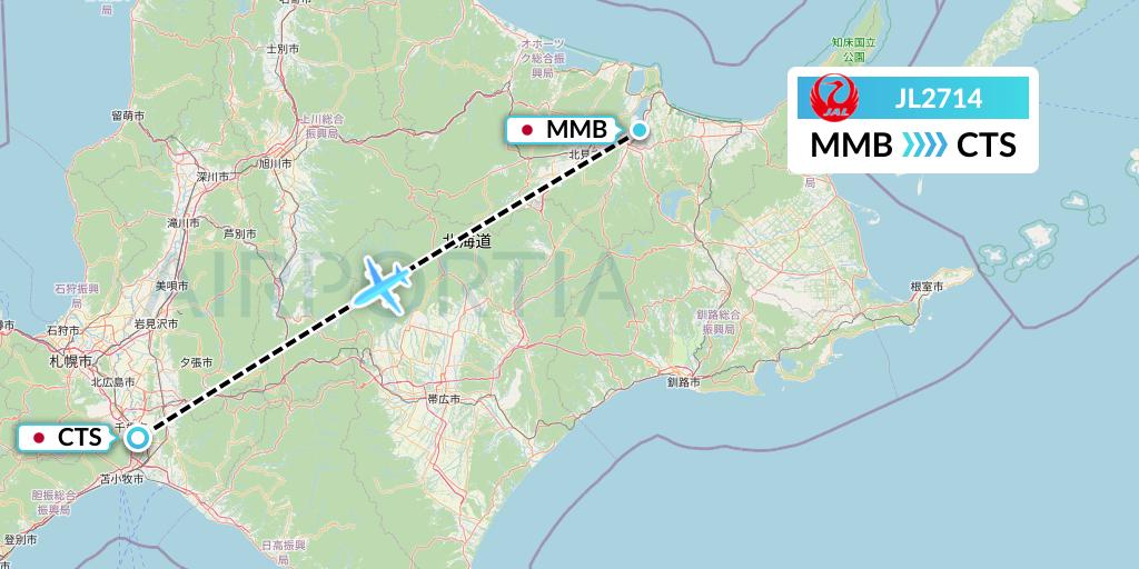 JL2714 Japan Airlines Flight Map: Memanbetsu to Sapporo