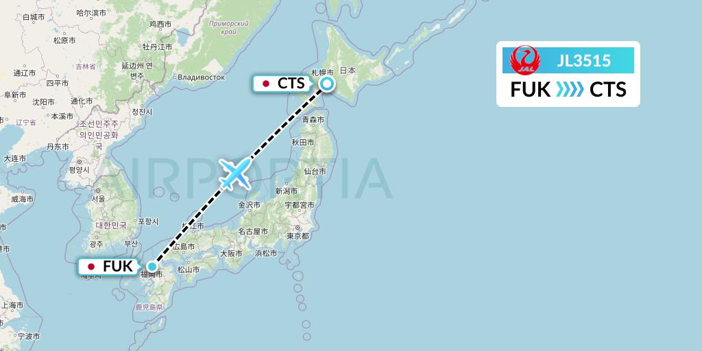 JL3515 Japan Airlines Flight Map: Fukuoka to Sapporo